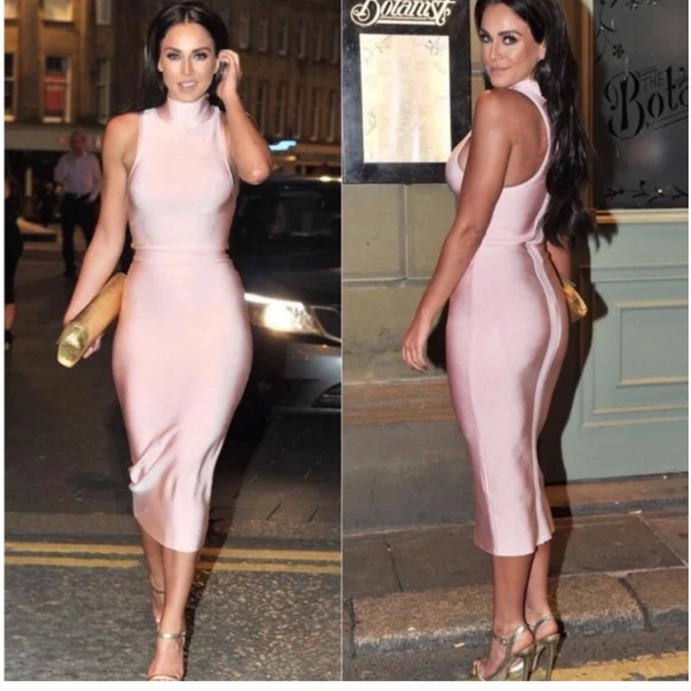 House of CB blush pink maxi bodycon bandage dress halter neck size XSmall